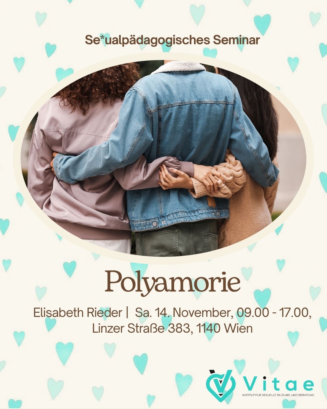 Vitae-Seminar Polyamorie mit Elisabeth Rieder am 14. November 2026, 09.00 bis 17.00 Uhr, Linzer Straße 383, 1140 Wien